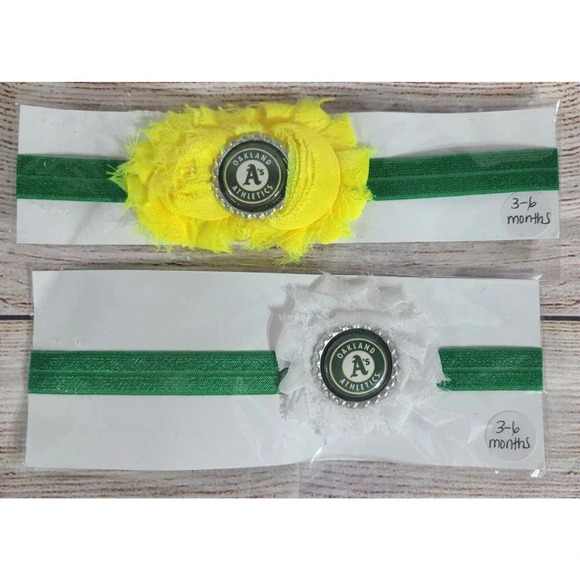Oakland A's Headbands Unbranded Handmade Infant 3-6 Months Yellow White Green - Picture 1 of 4